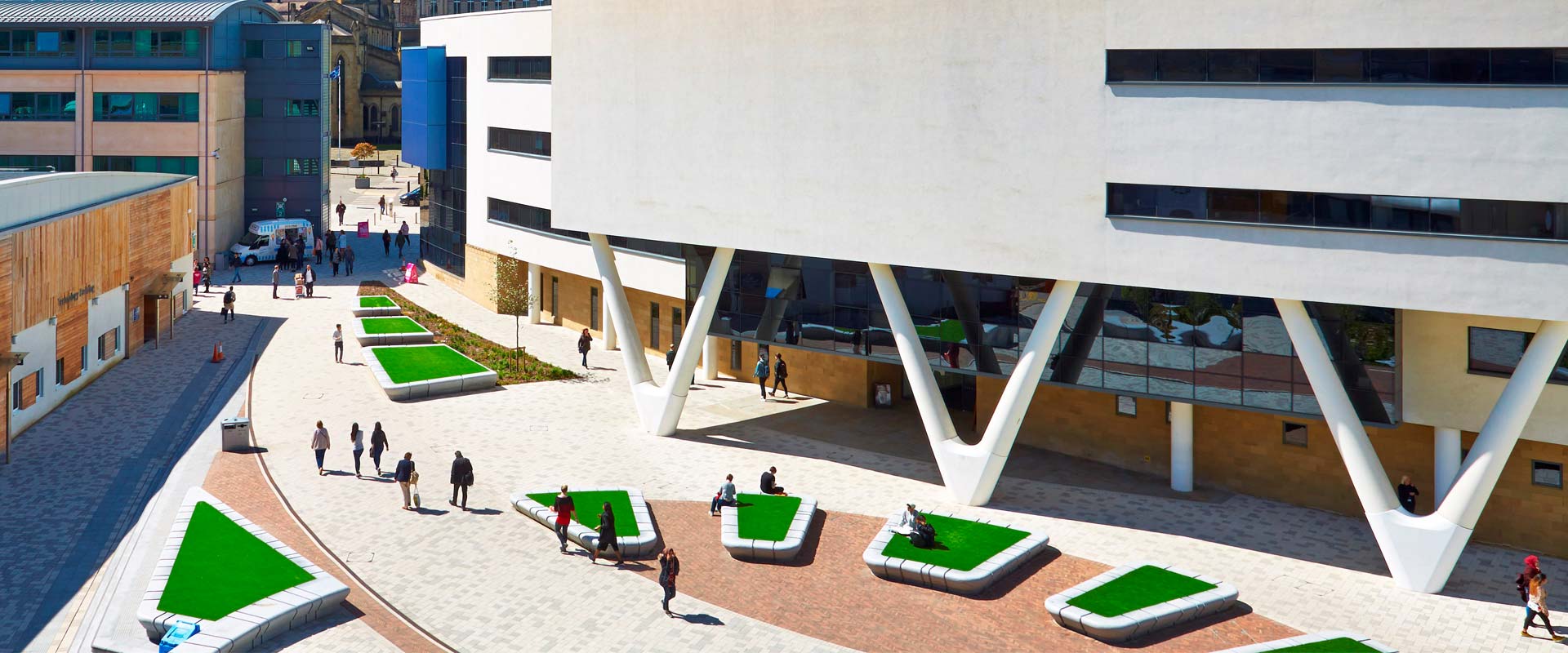 Photo banner of University Square looking down from Schwann building.