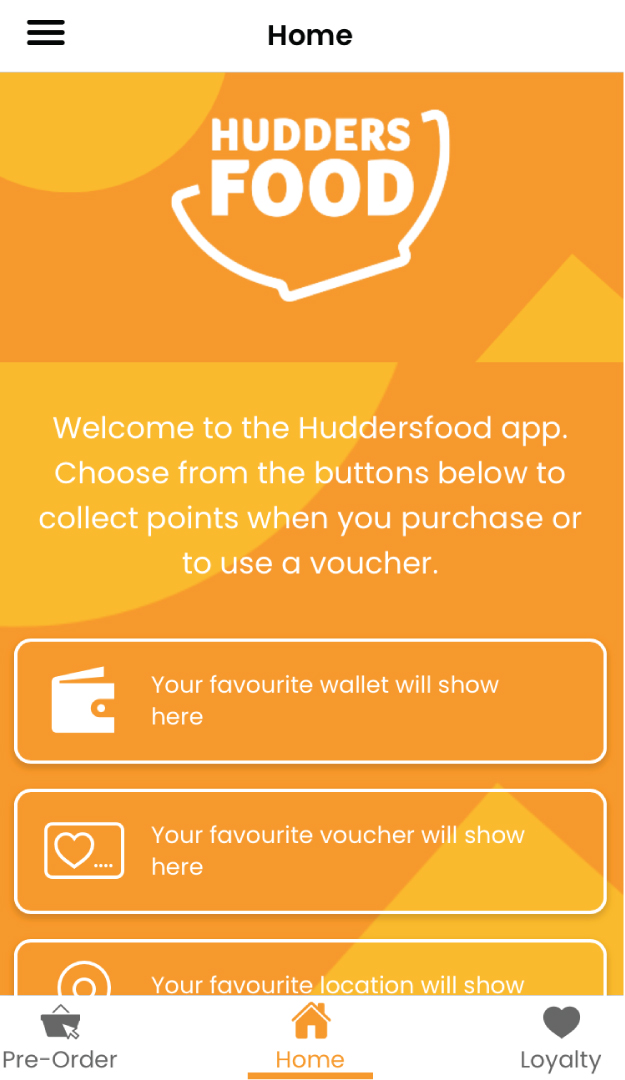 Huddersfood App home page