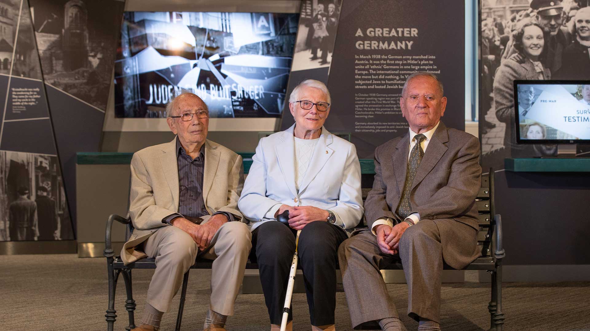 Holocaust survivors welcomed to the new Centre, (l-r) Heinz Skyte, Trudie Silman and Arek Hersh