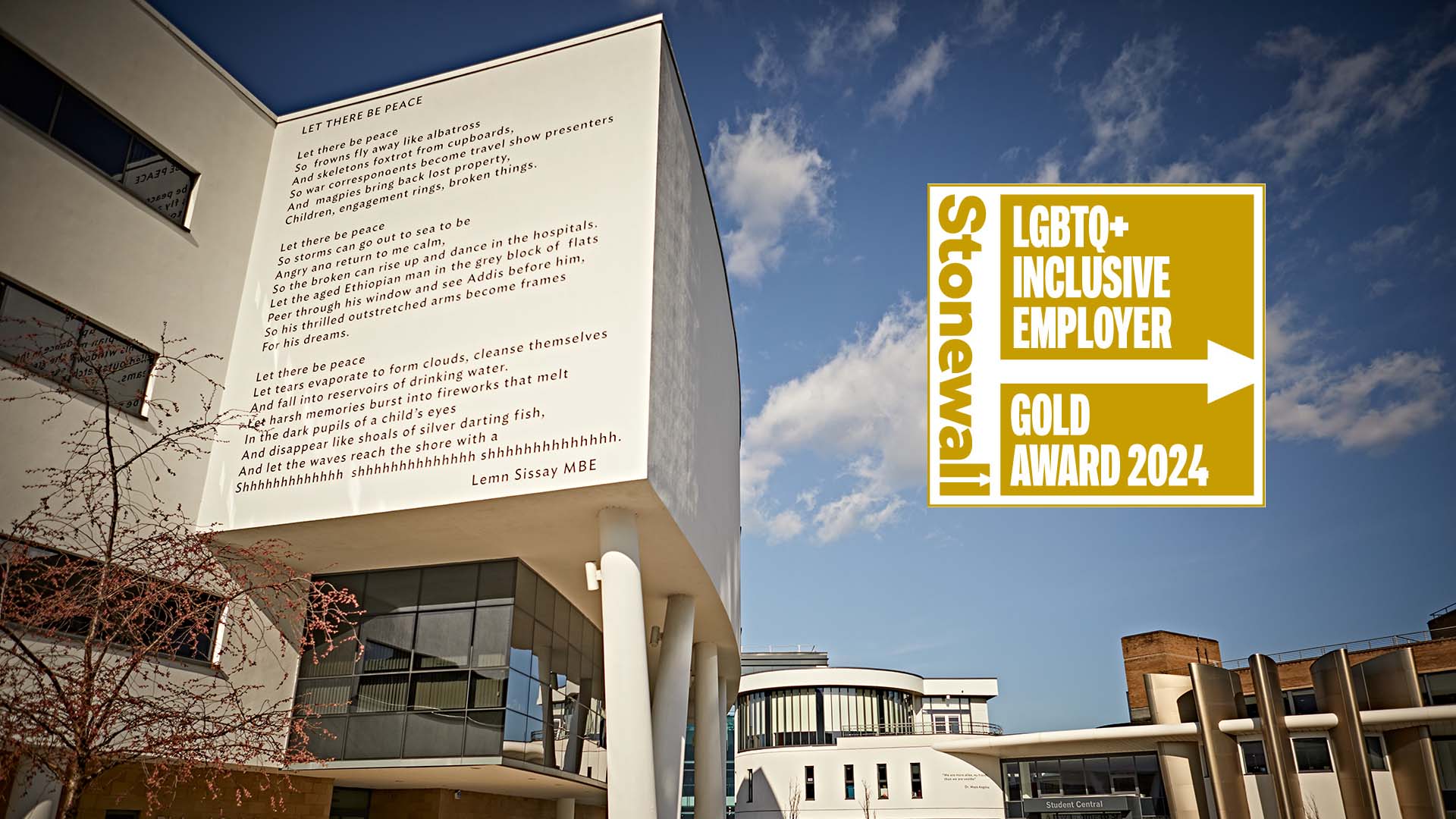 The University of Huddersfield campus with Stonewall logo