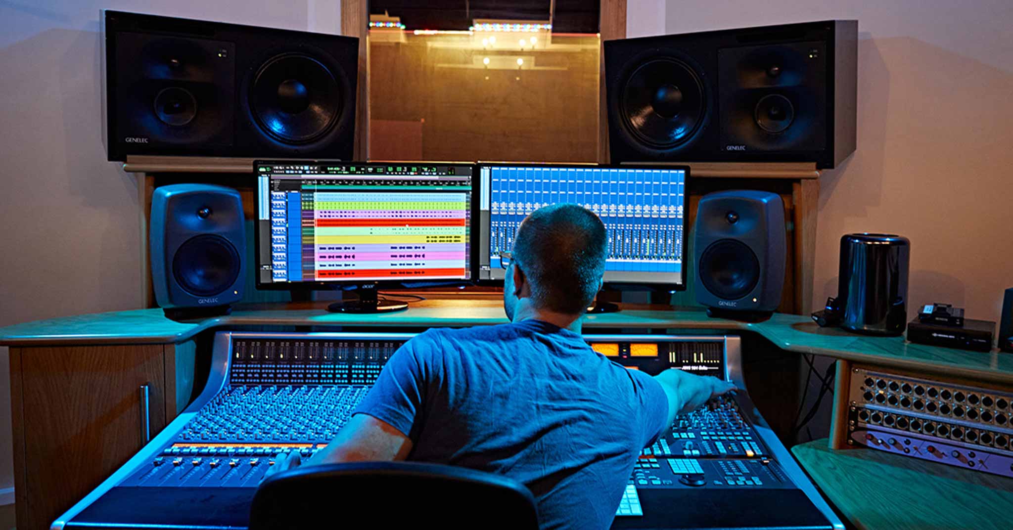 Music student using mixing board