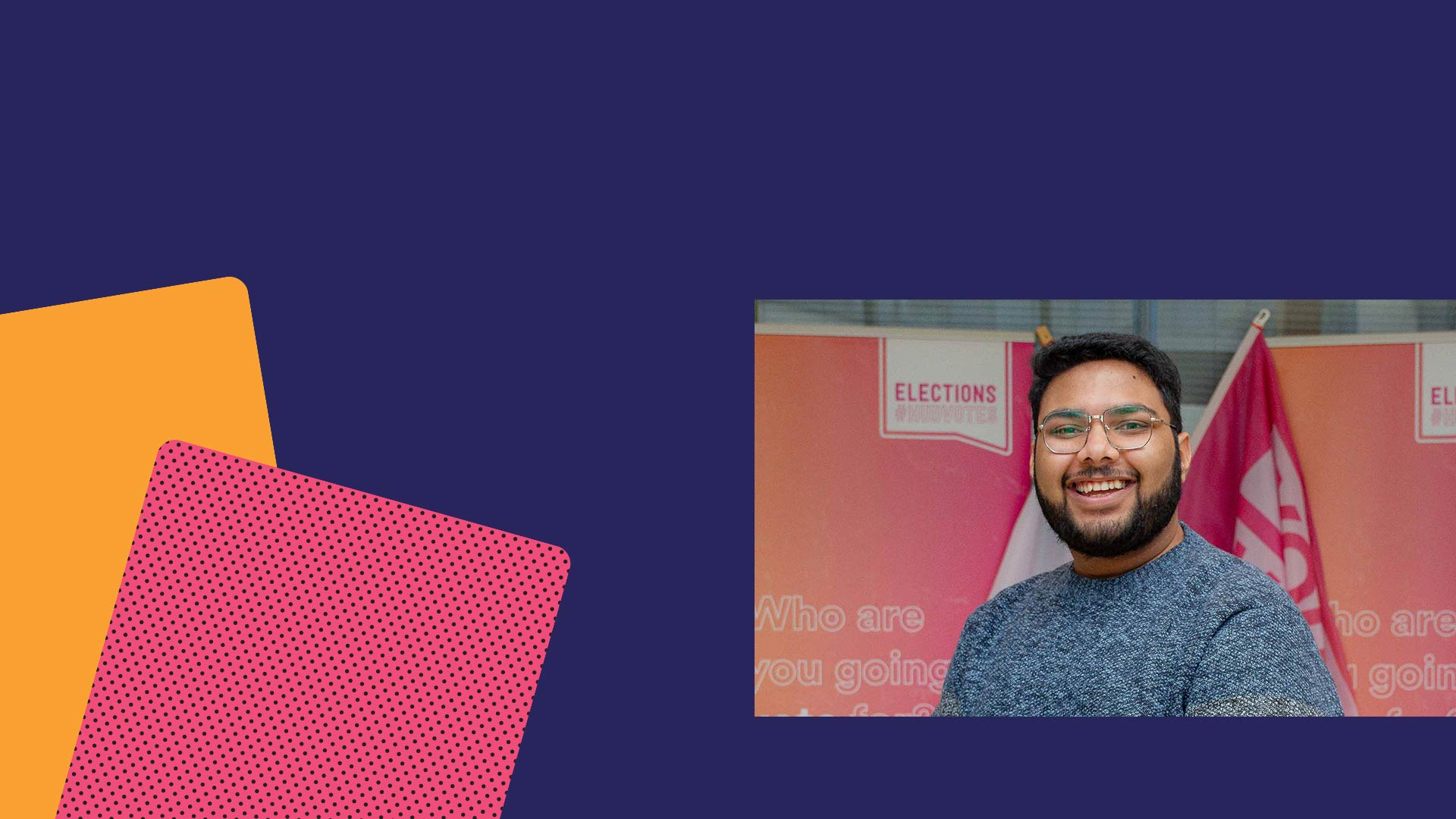 A colourful web page header, with a photo of student Shufan.