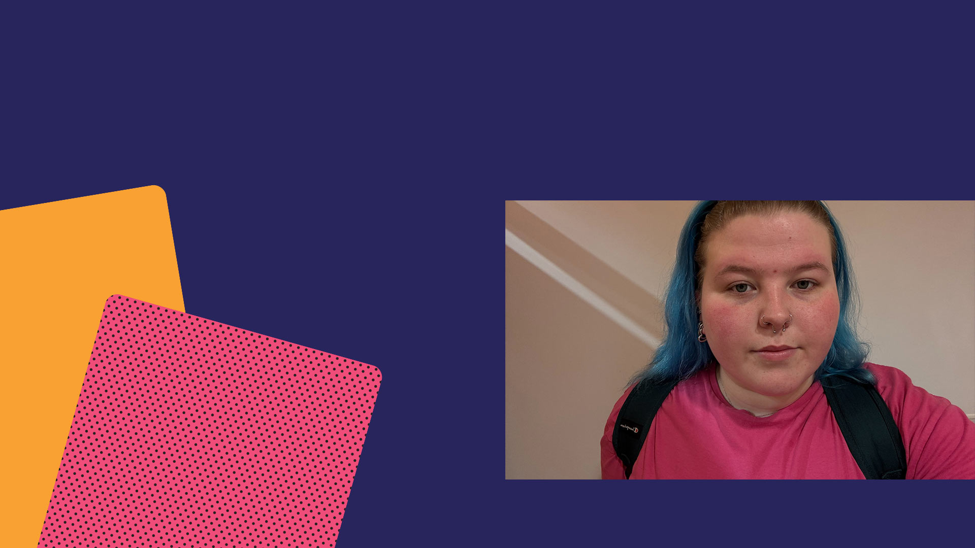 A colourful web page header, with a photo of Erin.
