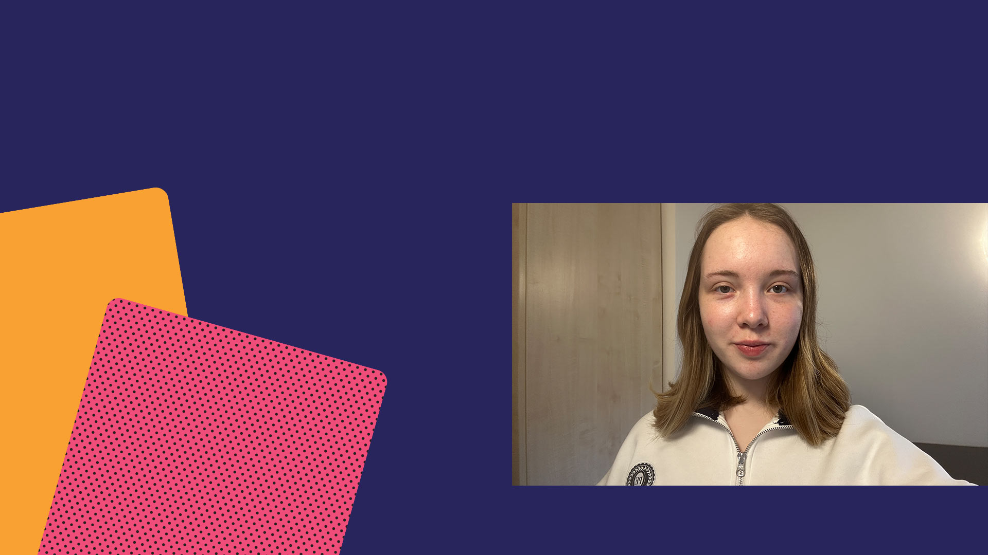 A colourful web page header, with a photo of student Phoebe.