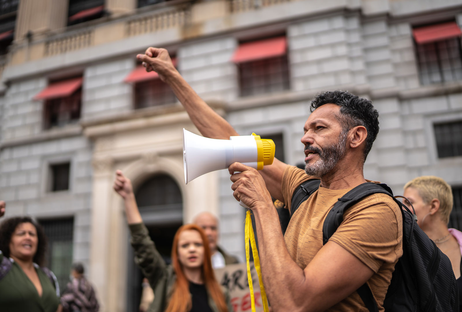 A protestor with megaphone